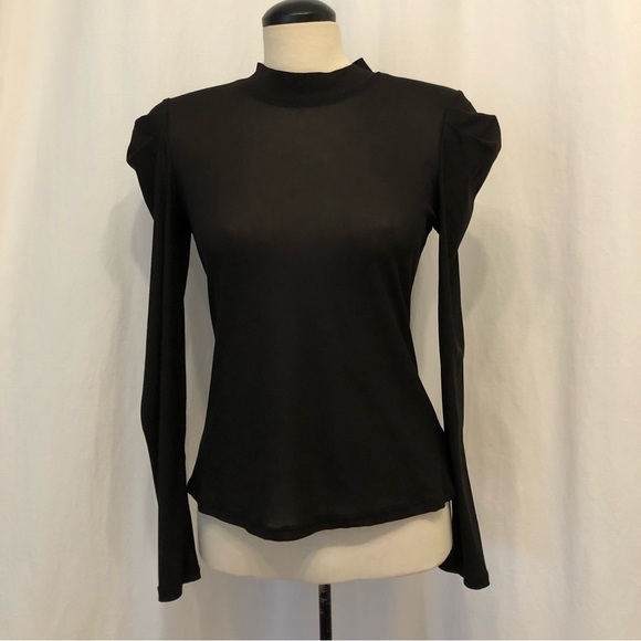 WAYF sheer black puff sleeve top. Size S. - Picture 1 of 6